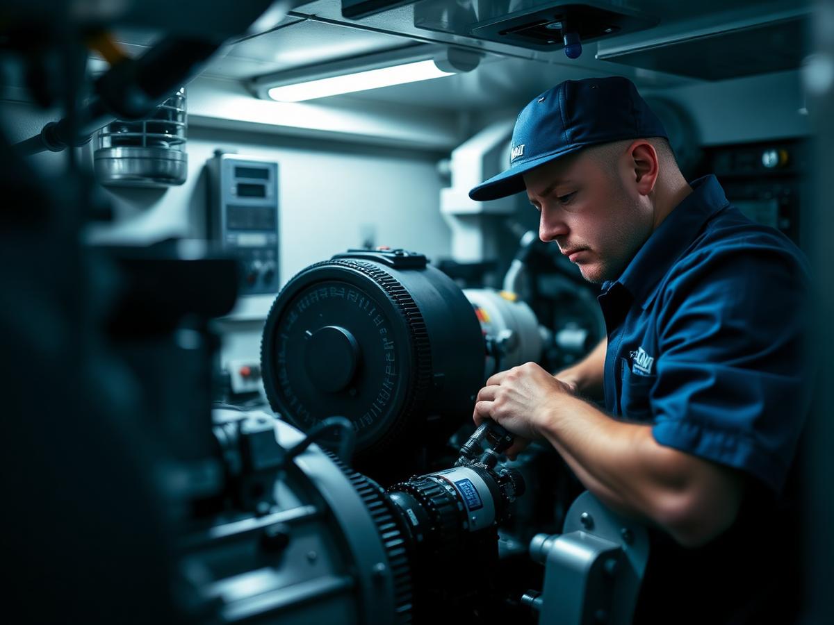 Marine engineer servicing a yacht engine